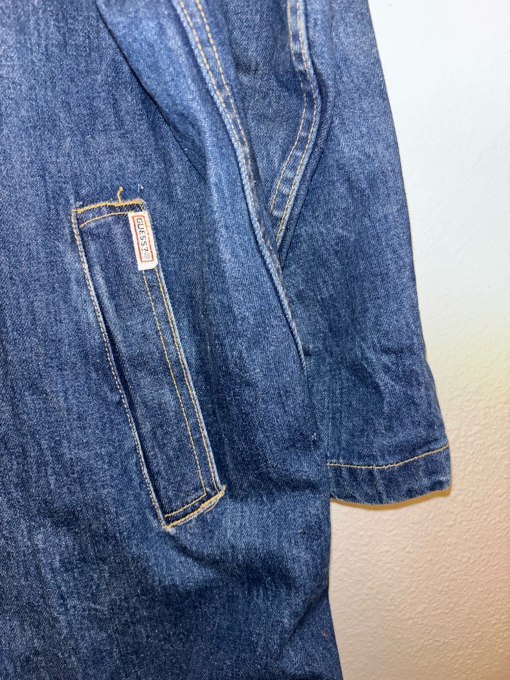 Vintage 80s Georges Marciano GUESS L Oversized Denim Jean Long Coat Jacket - Picture 4 of 15